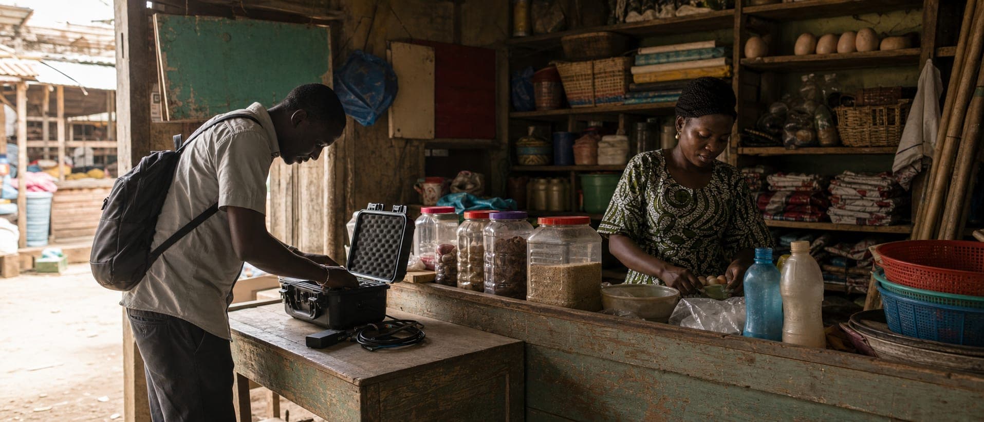 A Lukeport field officer checking a counter’s equipment with the agent